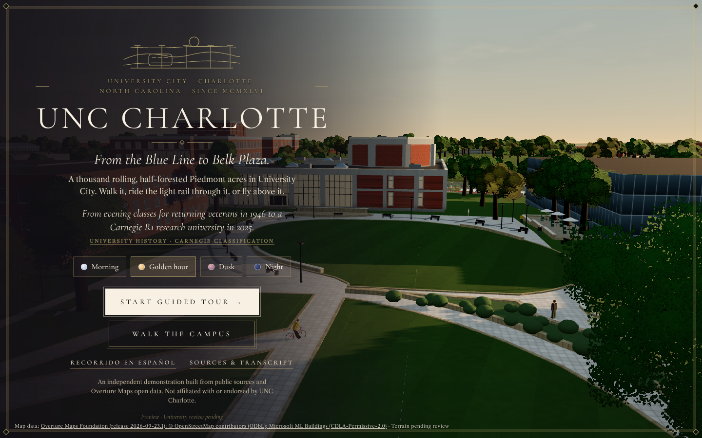 The UNC Charlotte authored preview of Belk Plaza and the academic core